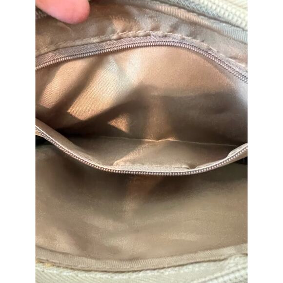 MultiSac Zippy Tan Green Blue Striped Triple Compartment Crossbody Shoulder Bag - Picture 11 of 15